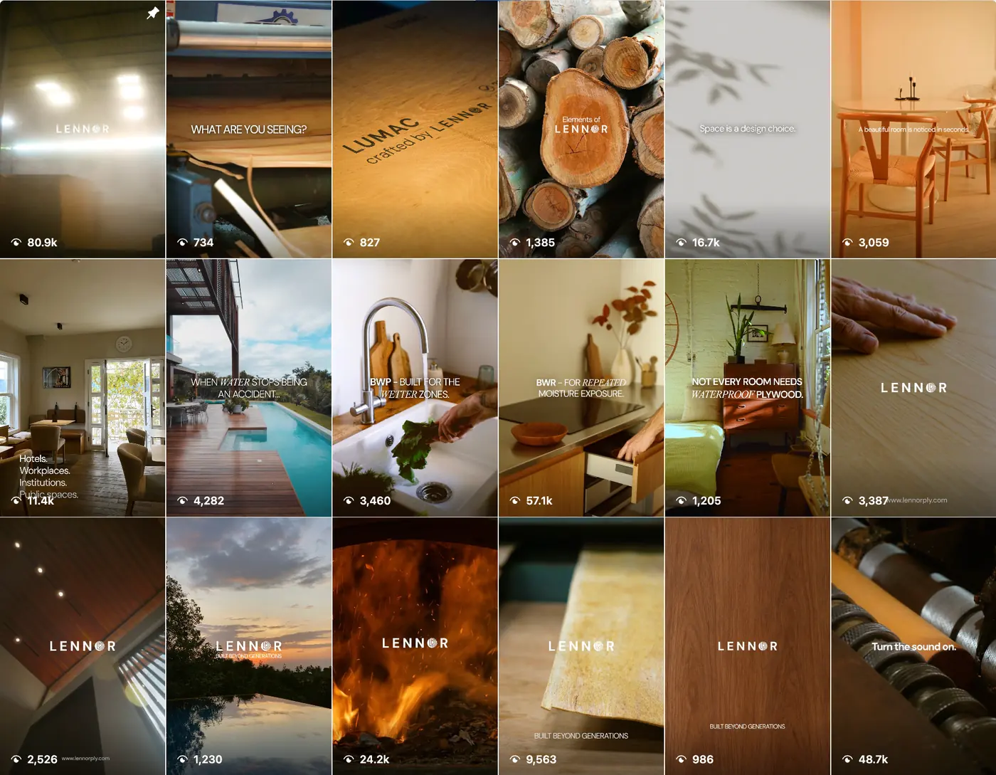 Eighteen Lennor reels on Instagram, with their view counts
